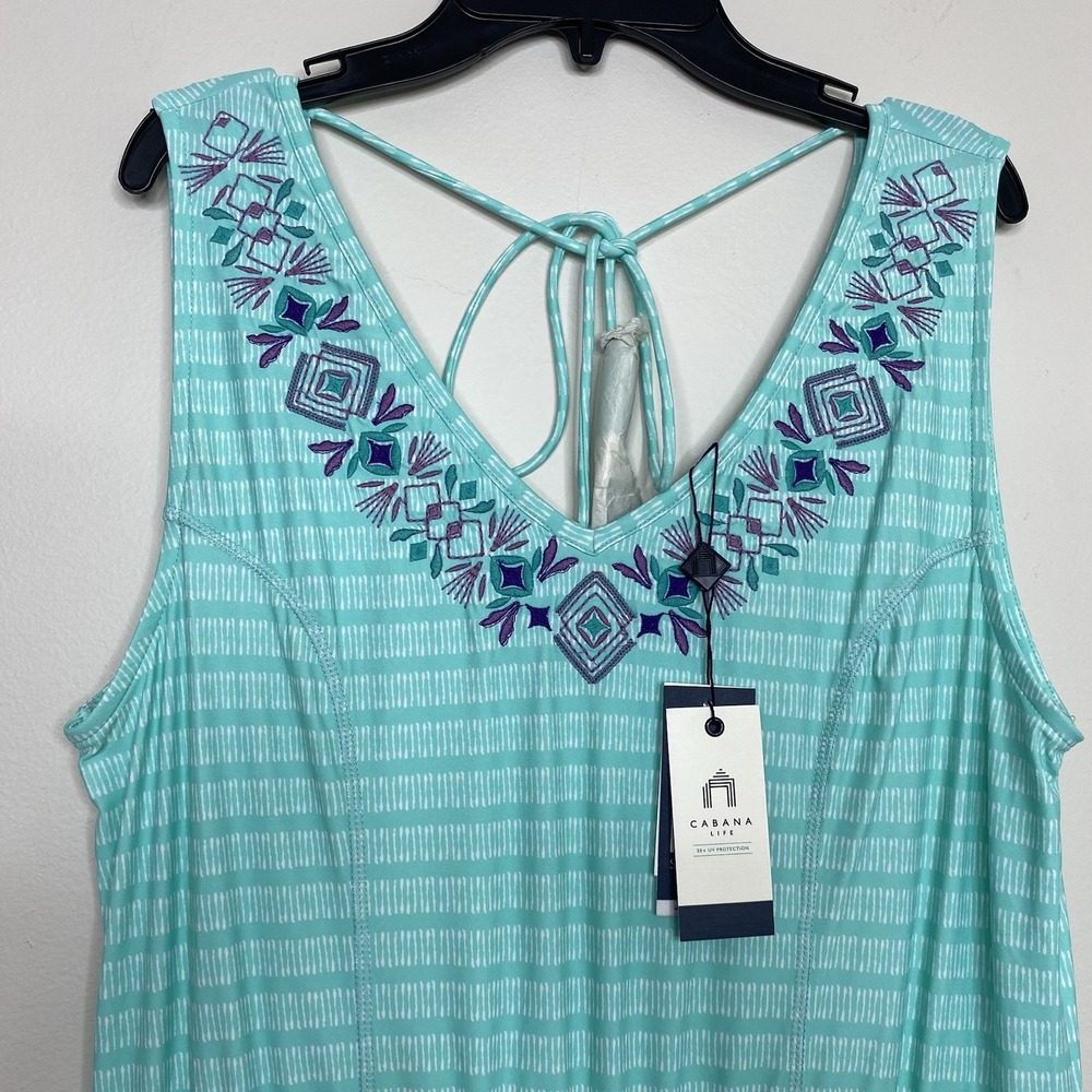 CABANA LIFE Size Large Naples Embroidered Tiered Midi Dress Cover-up Boho Beach - Picture 6 of 16